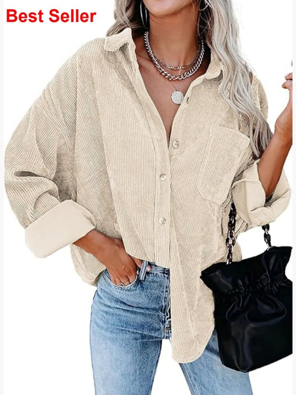 Corduroy Button Down Shirt Dressy Casual Long Sleeve Oversized Fall Top
